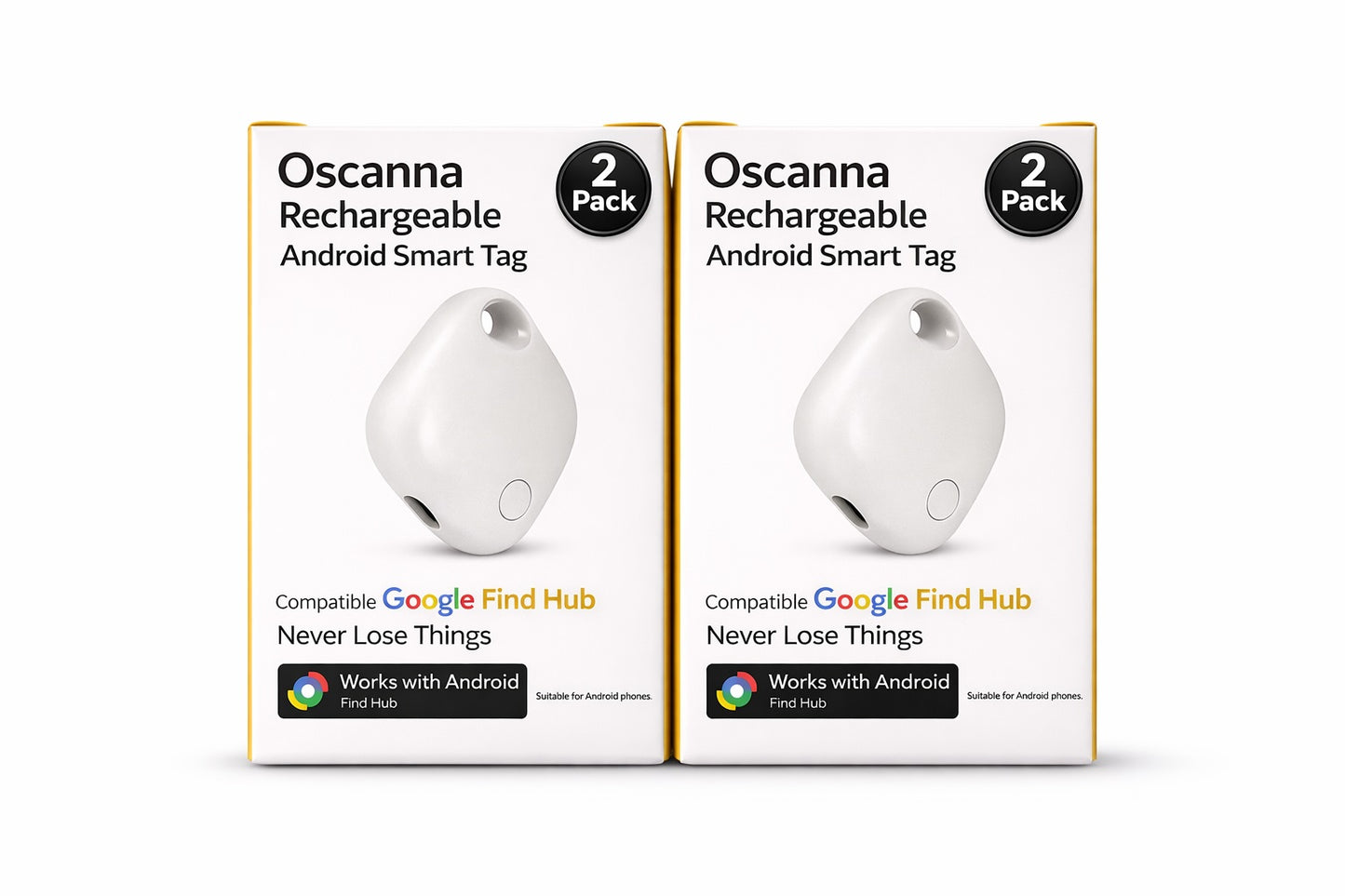 2-Pack Oscanna Rechargeable Tracker Tag using Google Find My Device ( ANDROID ONLY)