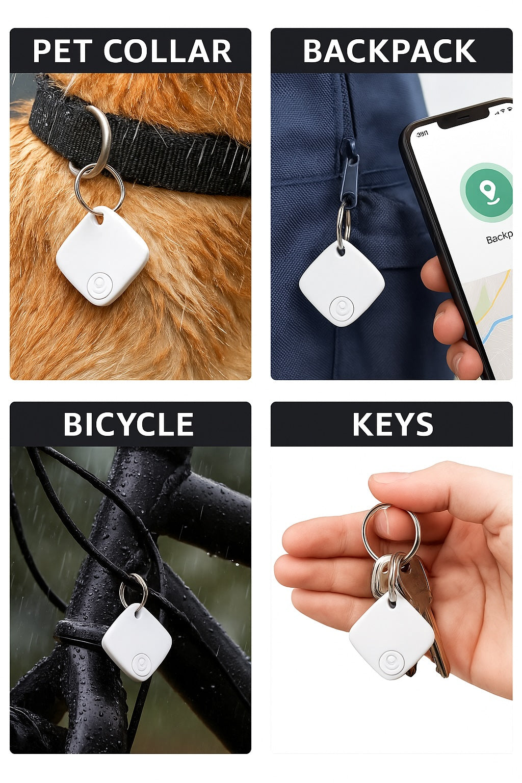 4 Pack Oscanna Bluetooth Tracker – Apple Find My Network, IP67 Waterproof, Real-Time Location, Pet & Item Finder