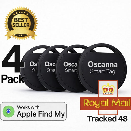 4Pack Oscanna MFI Certified Tracker Tag Black works with Findmy