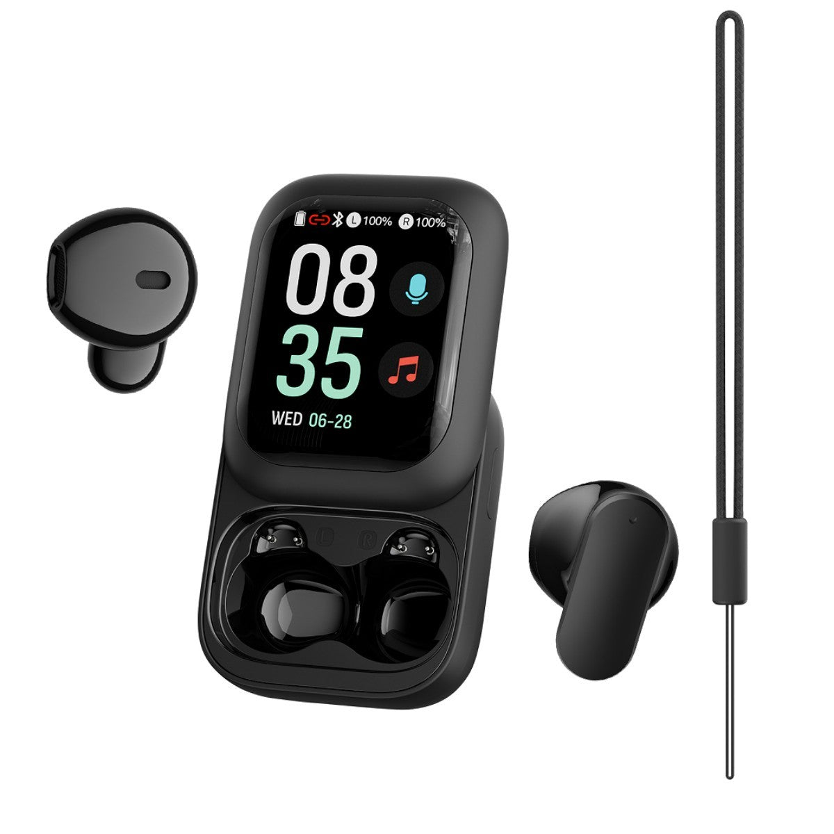 ZNP N04 black earbuds with display charging case and lanyard