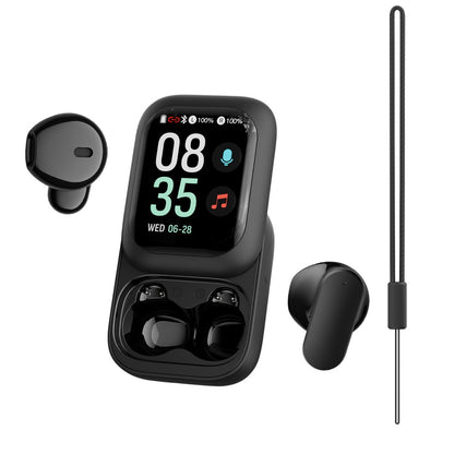 ZNP N04 black earbuds with display charging case and lanyard